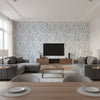 Solandra Vine - Navy Wallcovering | Schumacher - Living Room Visualization (AI-generated, may not be to scale. Verify pattern scale with product specifications.)