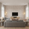 Solandra Vine Wallcovering | Schumacher - Living Room Visualization (AI-generated, may not be to scale. Verify pattern scale with product specifications.)