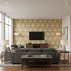 Caballo Metallic Gold Metallic Gold | Thibaut - Living Room Visualization (AI-generated, may not be to scale. Verify pattern scale with product specifications.)