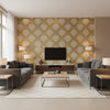 Miranda Cream on Metallic Gold Cream on Metallic Gold | Thibaut - Living Room Visualization (AI-generated, may not be to scale. Verify pattern scale with product specifications.)