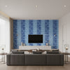 Mekong Stripe Navy Navy | Thibaut - Living Room Visualization (AI-generated, may not be to scale. Verify pattern scale with product specifications.)