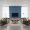 Mekong Stripe Blue and Turquoise Blue and Turquoise | Thibaut - Living Room Visualization (AI-generated, may not be to scale. Verify pattern scale with product specifications.)