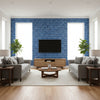 Mekong Stripe Navy Navy | Thibaut - Living Room Visualization (AI-generated, may not be to scale. Verify pattern scale with product specifications.)