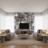 Palm Botanical Black Black | Thibaut - Living Room Visualization (AI-generated, may not be to scale. Verify pattern scale with product specifications.)