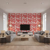 Marine Coral Coral Coral | Thibaut - Living Room Visualization (AI-generated, may not be to scale. Verify pattern scale with product specifications.)
