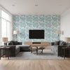 Marine Coral Spa Blue Spa Blue | Thibaut - Living Room Visualization (AI-generated, may not be to scale. Verify pattern scale with product specifications.)