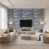 Marine Coral Navy Navy | Thibaut - Living Room Visualization (AI-generated, may not be to scale. Verify pattern scale with product specifications.)