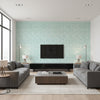 Pinellas Turquoise Turquoise | Thibaut - Living Room Visualization (AI-generated, may not be to scale. Verify pattern scale with product specifications.)