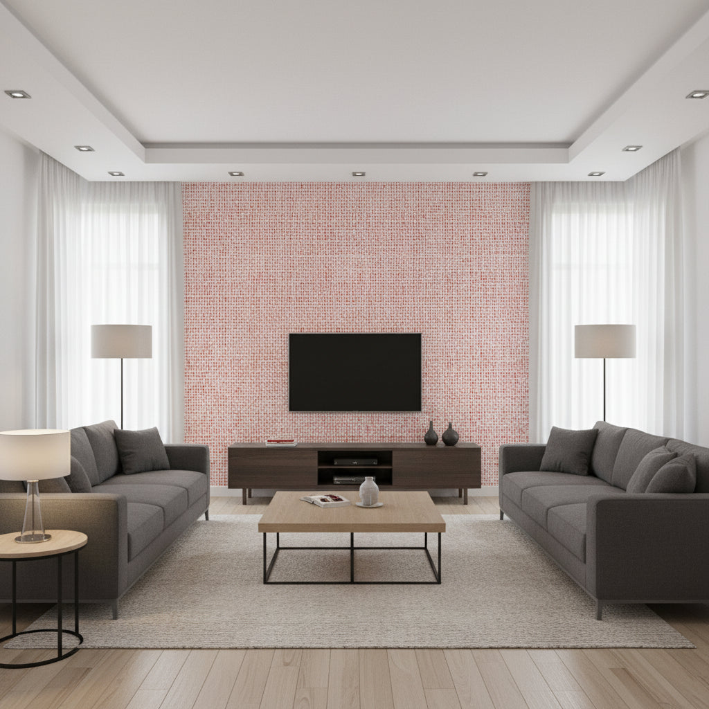 Pinellas Coral Coral | Thibaut - Living Room Visualization (AI-generated, may not be to scale. Verify pattern scale with product specifications.)