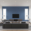 Wallcoverings Navy Navy | Thibaut - Living Room Visualization (AI-generated, may not be to scale. Verify pattern scale with product specifications.)