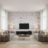 Maduri Grey light gray | Thibaut - Living Room Visualization (AI-generated, may not be to scale. Verify pattern scale with product specifications.)