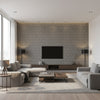 Milano Square Smoke Smoke | Thibaut - Living Room Visualization (AI-generated, may not be to scale. Verify pattern scale with product specifications.)