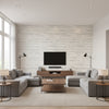 Echo Metallic Silver on White ivory | Thibaut - Living Room Visualization (AI-generated, may not be to scale. Verify pattern scale with product specifications.)