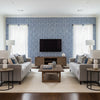 T10660 | Thibaut - Living Room Visualization (AI-generated, may not be to scale. Verify pattern scale with product specifications.)