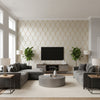 Aldora Silver ivory | Thibaut - Living Room Visualization (AI-generated, may not be to scale. Verify pattern scale with product specifications.)