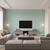 Aldora Mineral Blue Mineral Blue | Thibaut - Living Room Visualization (AI-generated, may not be to scale. Verify pattern scale with product specifications.)
