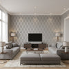 Aldora Charcoal Charcoal | Thibaut - Living Room Visualization (AI-generated, may not be to scale. Verify pattern scale with product specifications.)