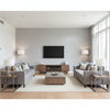 Bilzen Linen Metallic Grey light gray | Thibaut - Living Room Visualization (AI-generated, may not be to scale. Verify pattern scale with product specifications.)
