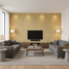 Bankun Raffia Metallic Gold Metallic Gold | Thibaut - Living Room Visualization (AI-generated, may not be to scale. Verify pattern scale with product specifications.)
