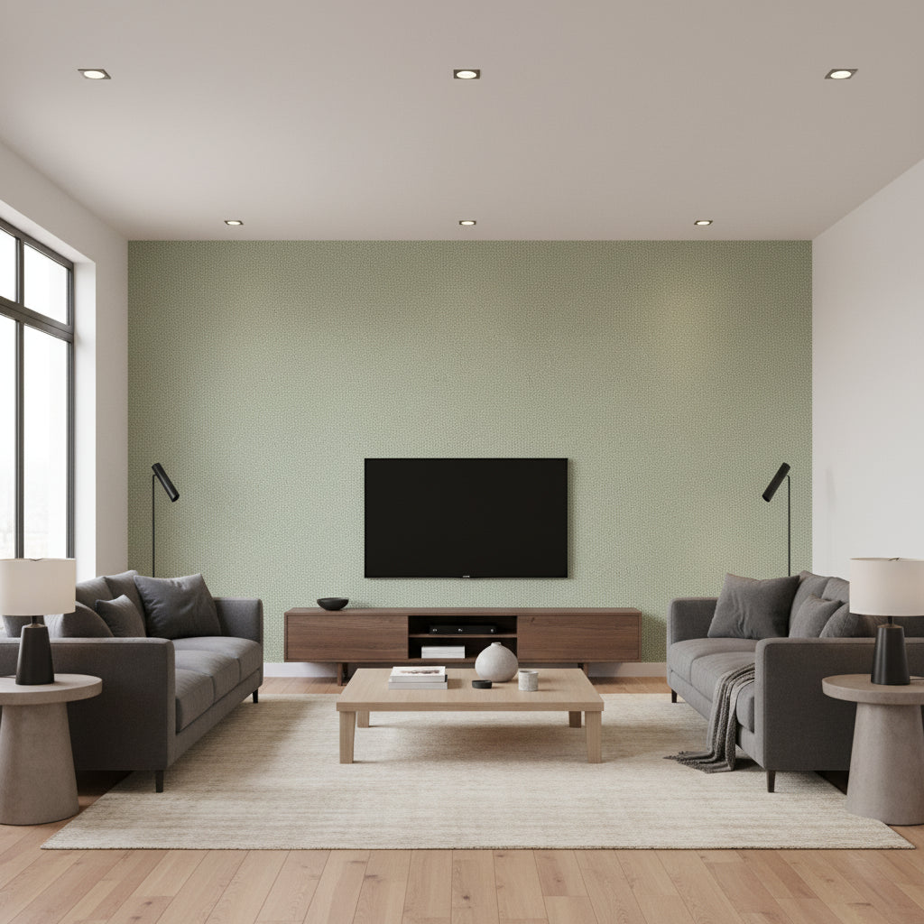 Minerals Teal Teal | Thibaut - Living Room Visualization (AI-generated, may not be to scale. Verify pattern scale with product specifications.)
