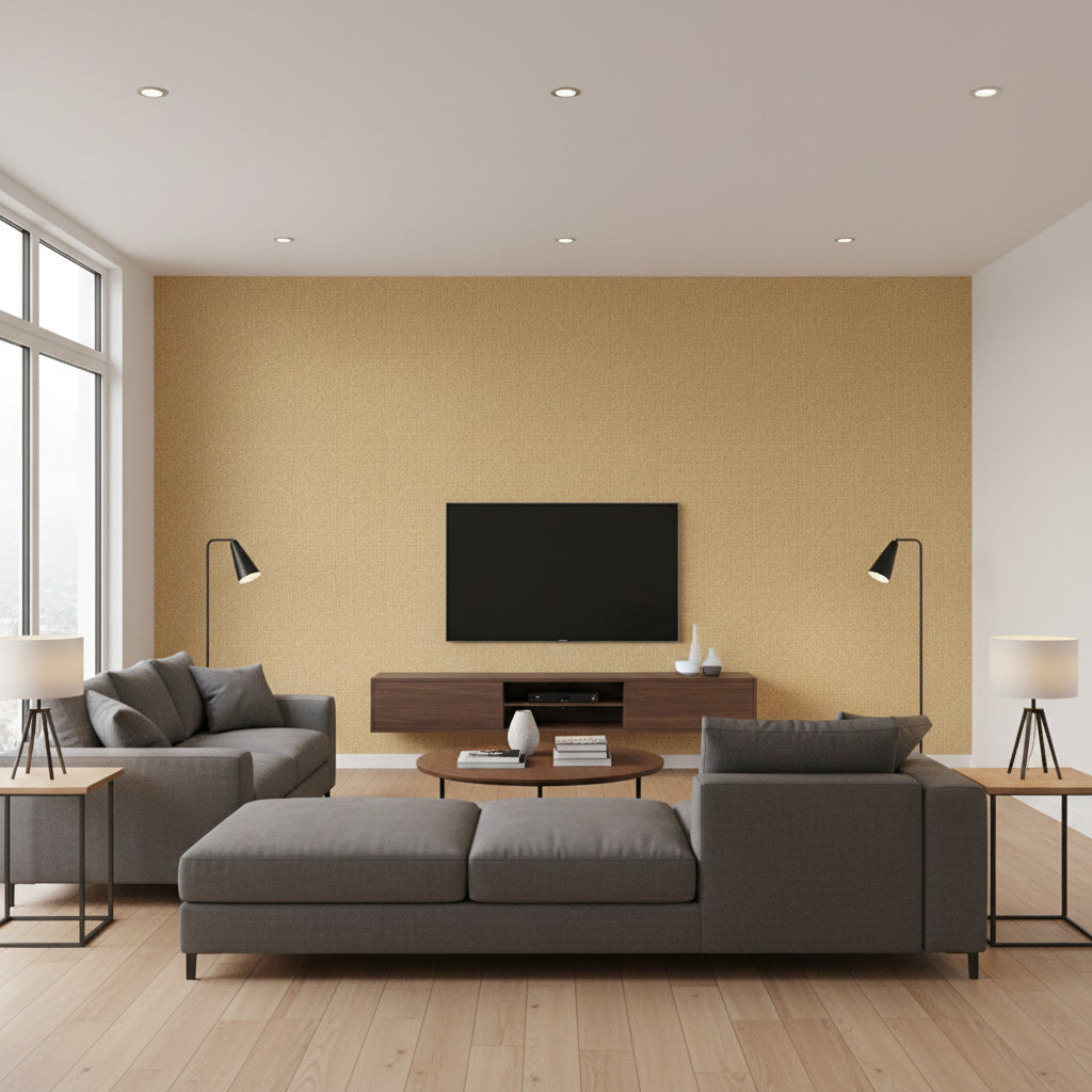 Monaco Tobacco Tobacco | Thibaut - Living Room Visualization (AI-generated, may not be to scale. Verify pattern scale with product specifications.)