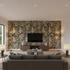 Trelawny Damask Charcoal Charcoal | Thibaut - Living Room Visualization (AI-generated, may not be to scale. Verify pattern scale with product specifications.)