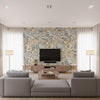 Andreas Stripe Aqua and Beige Aqua and Beige | Thibaut - Living Room Visualization (AI-generated, may not be to scale. Verify pattern scale with product specifications.)