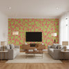 Tanzania Raspberry and Green Raspberry and Green | Thibaut - Living Room Visualization (AI-generated, may not be to scale. Verify pattern scale with product specifications.)
