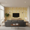 South Sea Yellow Yellow | Thibaut - Living Room Visualization (AI-generated, may not be to scale. Verify pattern scale with product specifications.)