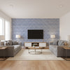 South Sea Navy Navy | Thibaut - Living Room Visualization (AI-generated, may not be to scale. Verify pattern scale with product specifications.)