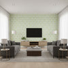 Bribie Green Green | Thibaut - Living Room Visualization (AI-generated, may not be to scale. Verify pattern scale with product specifications.)