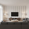 Madeira Chain Grey ivory | Thibaut - Living Room Visualization (AI-generated, may not be to scale. Verify pattern scale with product specifications.)