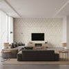 Petite Diamond Pearl Pearl | Thibaut - Living Room Visualization (AI-generated, may not be to scale. Verify pattern scale with product specifications.)