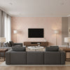 Petite Diamond Pink Pink | Thibaut - Living Room Visualization (AI-generated, may not be to scale. Verify pattern scale with product specifications.)