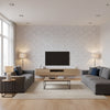 Allison Light Blue Light Blue | Thibaut - Living Room Visualization (AI-generated, may not be to scale. Verify pattern scale with product specifications.)
