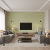 Prescott Green Green | Thibaut - Living Room Visualization (AI-generated, may not be to scale. Verify pattern scale with product specifications.)
