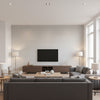 Paper Linen Dusty Blue | Thibaut - Living Room Visualization (AI-generated, may not be to scale. Verify pattern scale with product specifications.)