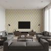 Desmond Harvest Gold Harvest Gold | Thibaut - Living Room Visualization (AI-generated, may not be to scale. Verify pattern scale with product specifications.)