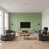 Desmond Green Green | Thibaut - Living Room Visualization (AI-generated, may not be to scale. Verify pattern scale with product specifications.)
