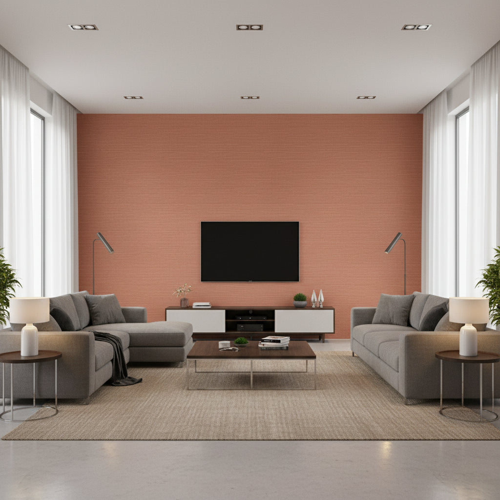 Taluk Sisal Thibaut TALUK SISAL(T34038) - Terracotta | Thibaut - Living Room Visualization (AI-generated, may not be to scale. Verify pattern scale with product specifications.)