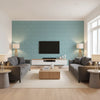 Broadway Metallic Pewter on Mineral pale teal | Thibaut - Living Room Visualization (AI-generated, may not be to scale. Verify pattern scale with product specifications.)