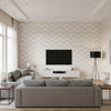 Allison Pearl Pearl | Thibaut - Living Room Visualization (AI-generated, may not be to scale. Verify pattern scale with product specifications.)