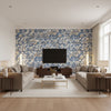Lizette Navy and Blue Blue | Thibaut - Living Room Visualization (AI-generated, may not be to scale. Verify pattern scale with product specifications.)