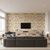 Lizette Navy and Green and Raspberry Green and Raspberry | Thibaut - Living Room Visualization (AI-generated, may not be to scale. Verify pattern scale with product specifications.)