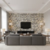 Halie Aqua and Grey and Black Grey and Black | Thibaut - Living Room Visualization (AI-generated, may not be to scale. Verify pattern scale with product specifications.)