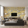 Halie Aqua and Grey and Lemon Grey and Lemon | Thibaut - Living Room Visualization (AI-generated, may not be to scale. Verify pattern scale with product specifications.)