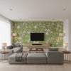 Nemour Green Green | Thibaut - Living Room Visualization (AI-generated, may not be to scale. Verify pattern scale with product specifications.)