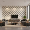 Myanmar Trellis Black Black | Thibaut - Living Room Visualization (AI-generated, may not be to scale. Verify pattern scale with product specifications.)