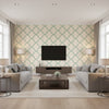Myanmar Trellis Aqua Aqua | Thibaut - Living Room Visualization (AI-generated, may not be to scale. Verify pattern scale with product specifications.)