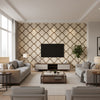 Myanmar Trellis Brown Brown | Thibaut - Living Room Visualization (AI-generated, may not be to scale. Verify pattern scale with product specifications.)